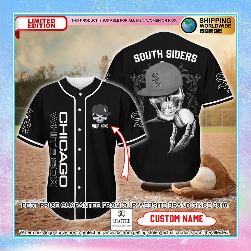 personalized chicago white sox skull south siders baseball jersey 1 873