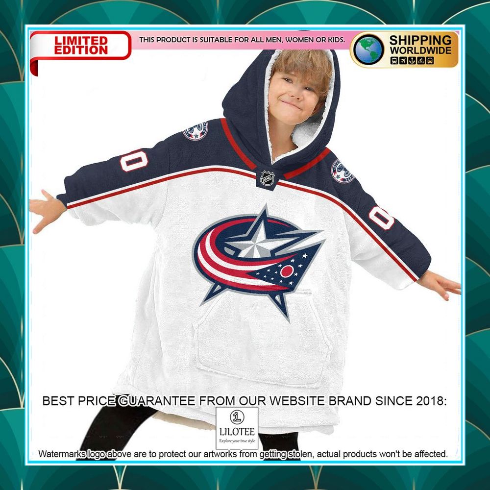 Personalized Columbus Blue Jacket white Oodie Blanket Hoodie - LIMITED EDITION 7 personalized columbus blue jacket white oodie blanket hoodie 7 571