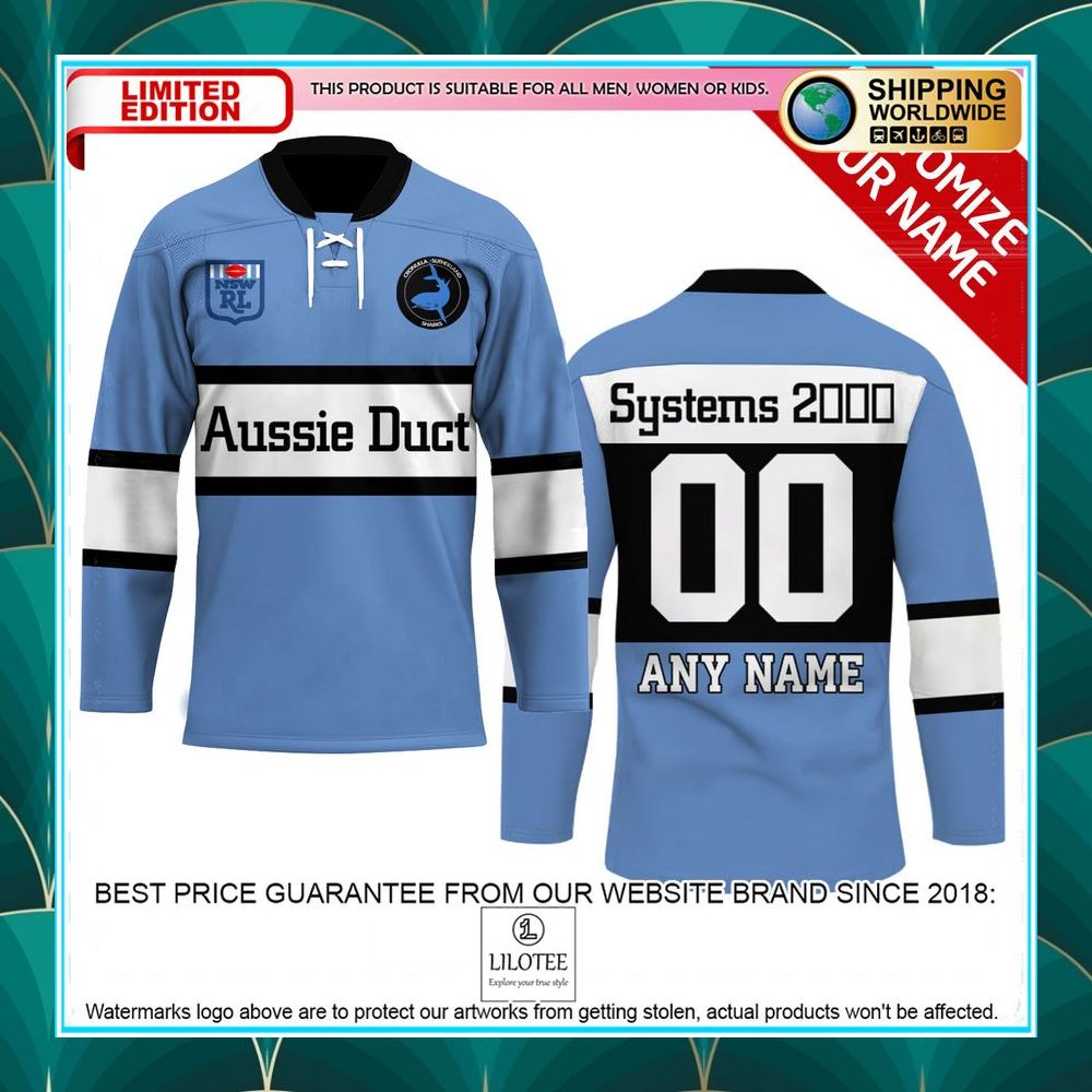 personalized cronulla sutherland sharks blue hockey jersey 2 390