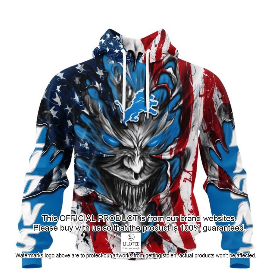 personalized detroit lions demon face american flag shirt hoodie 1 573