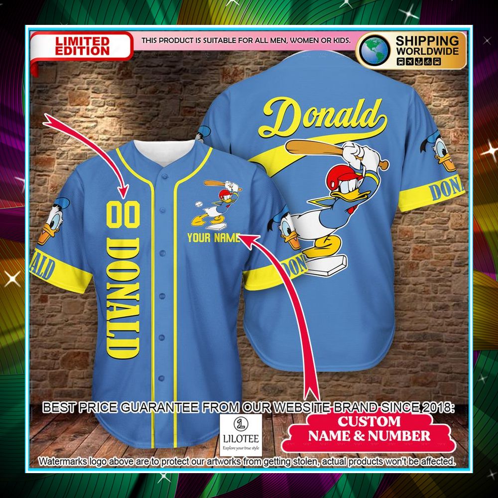 personalized donald duck blue baseball jersey 1 286