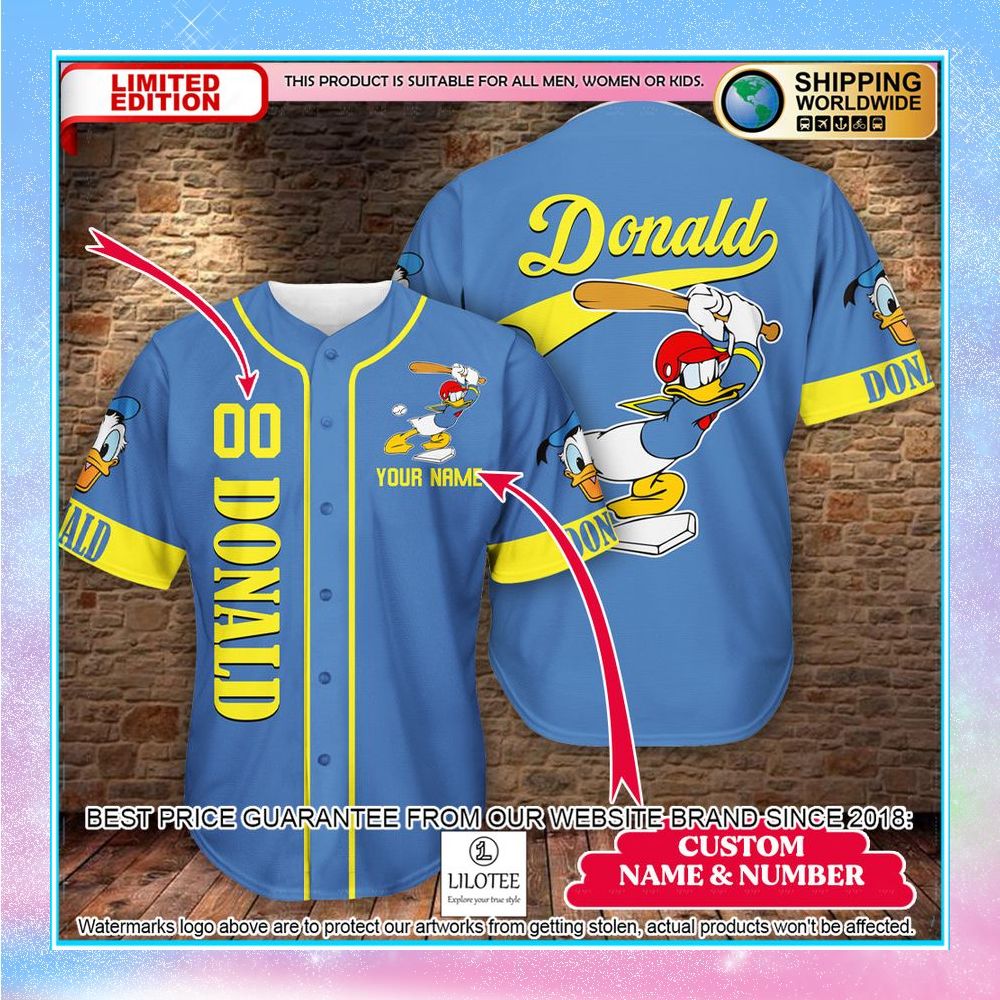 personalized donald duck blue baseball jersey 1 498
