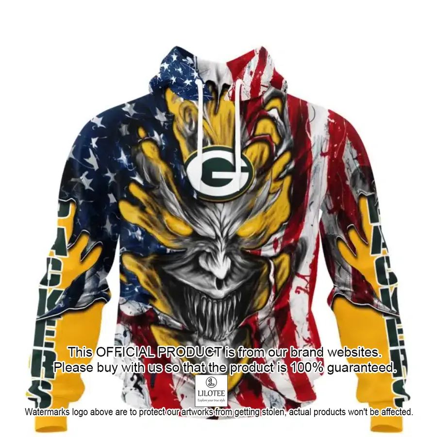personalized green bay packers demon face american flag shirt hoodie 1 406