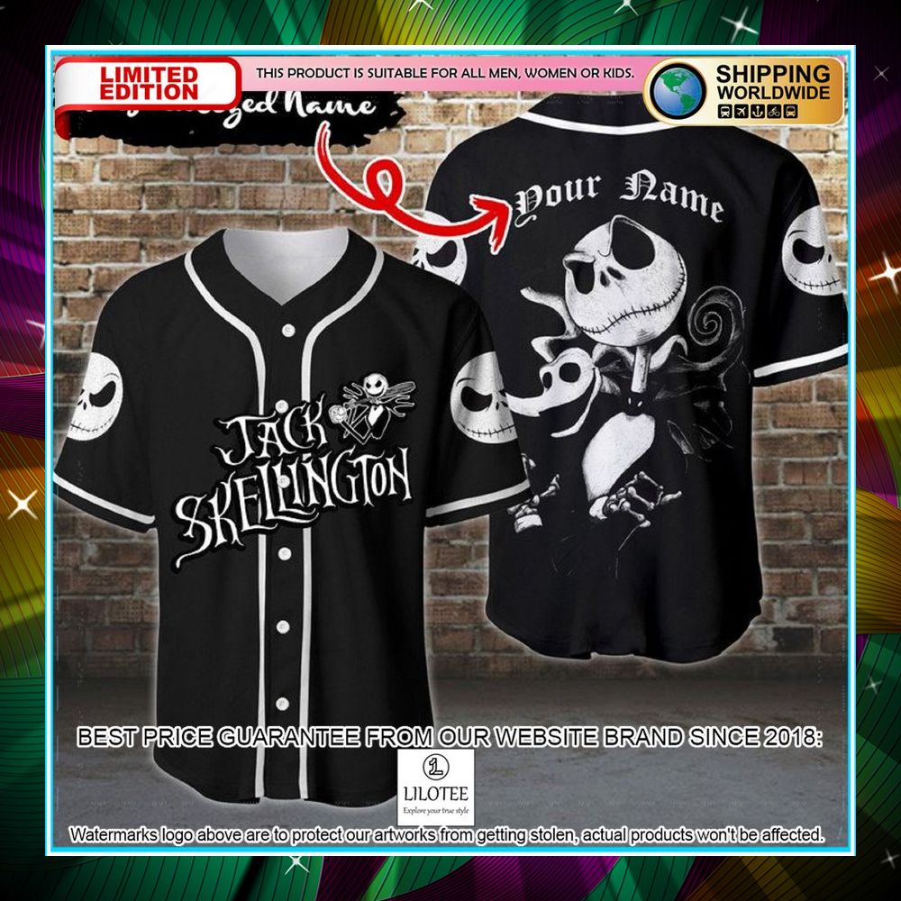 personalized jack skellington black baseball jersey 1 512