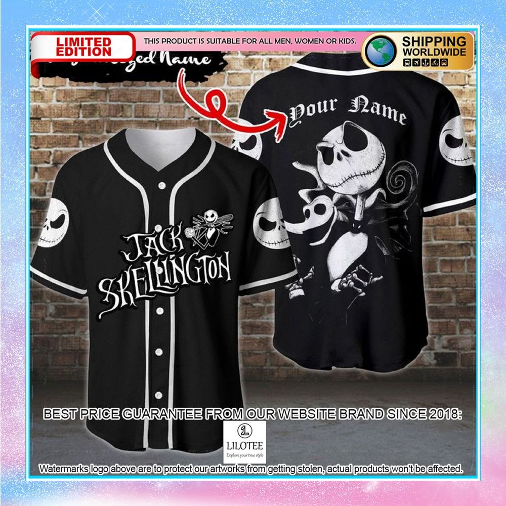 personalized jack skellington black baseball jersey 1 641