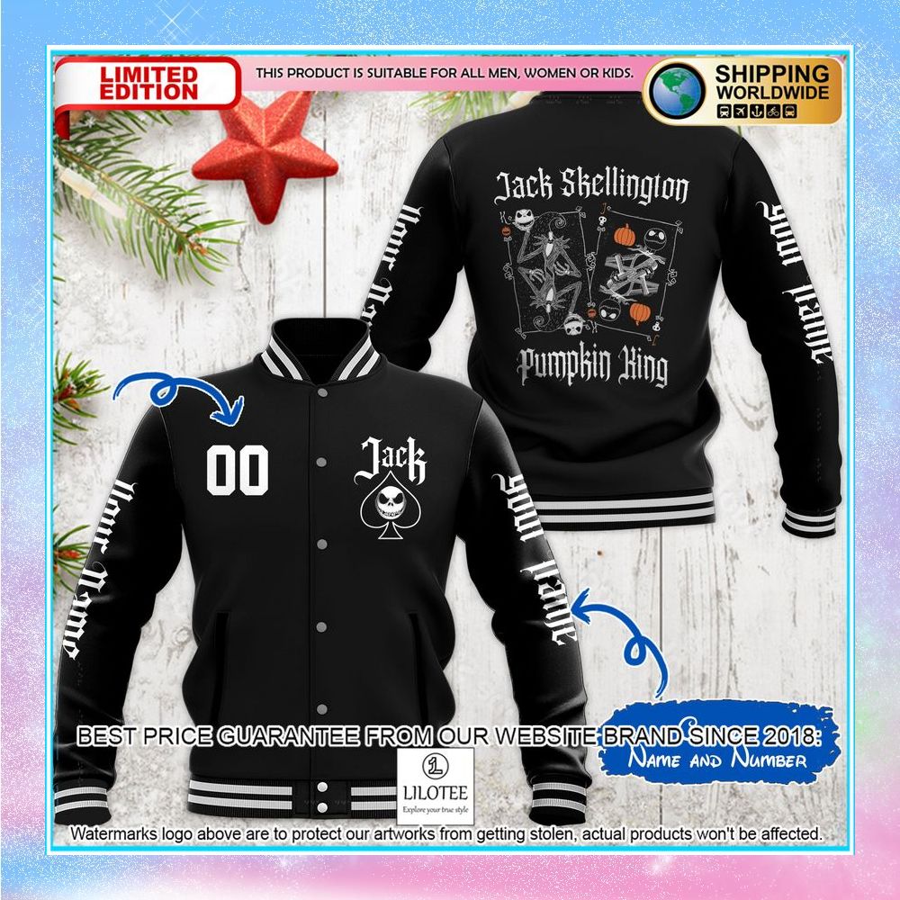 personalized jack skellington pumpkin baseball jacket 1 478