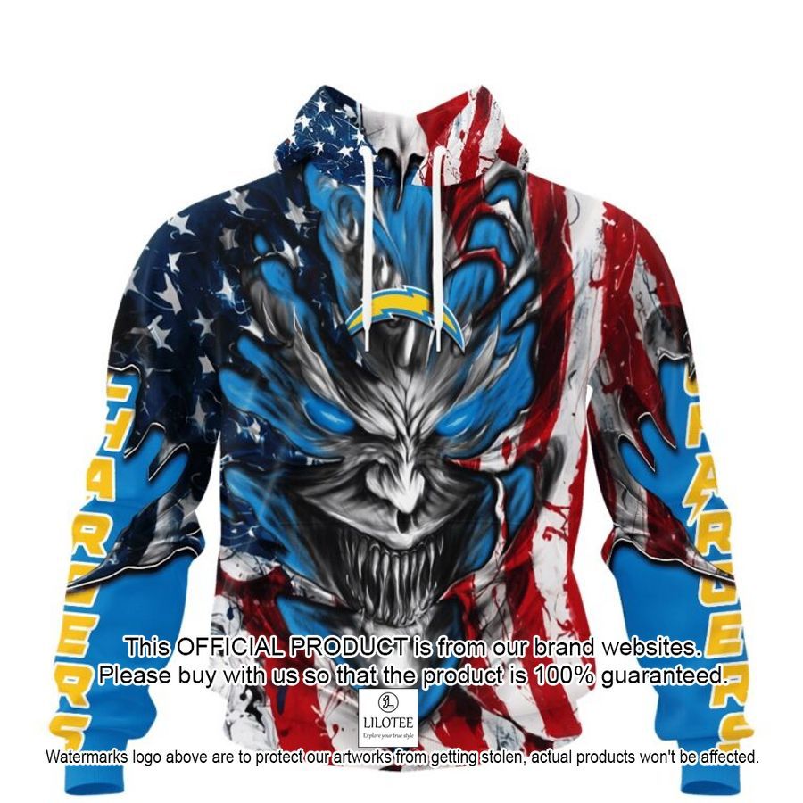 personalized los angeles chargers demon face american flag shirt hoodie 1 795