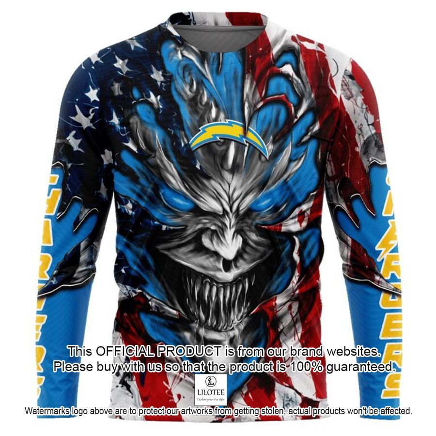 personalized los angeles chargers demon face american flag shirt hoodie 2 991
