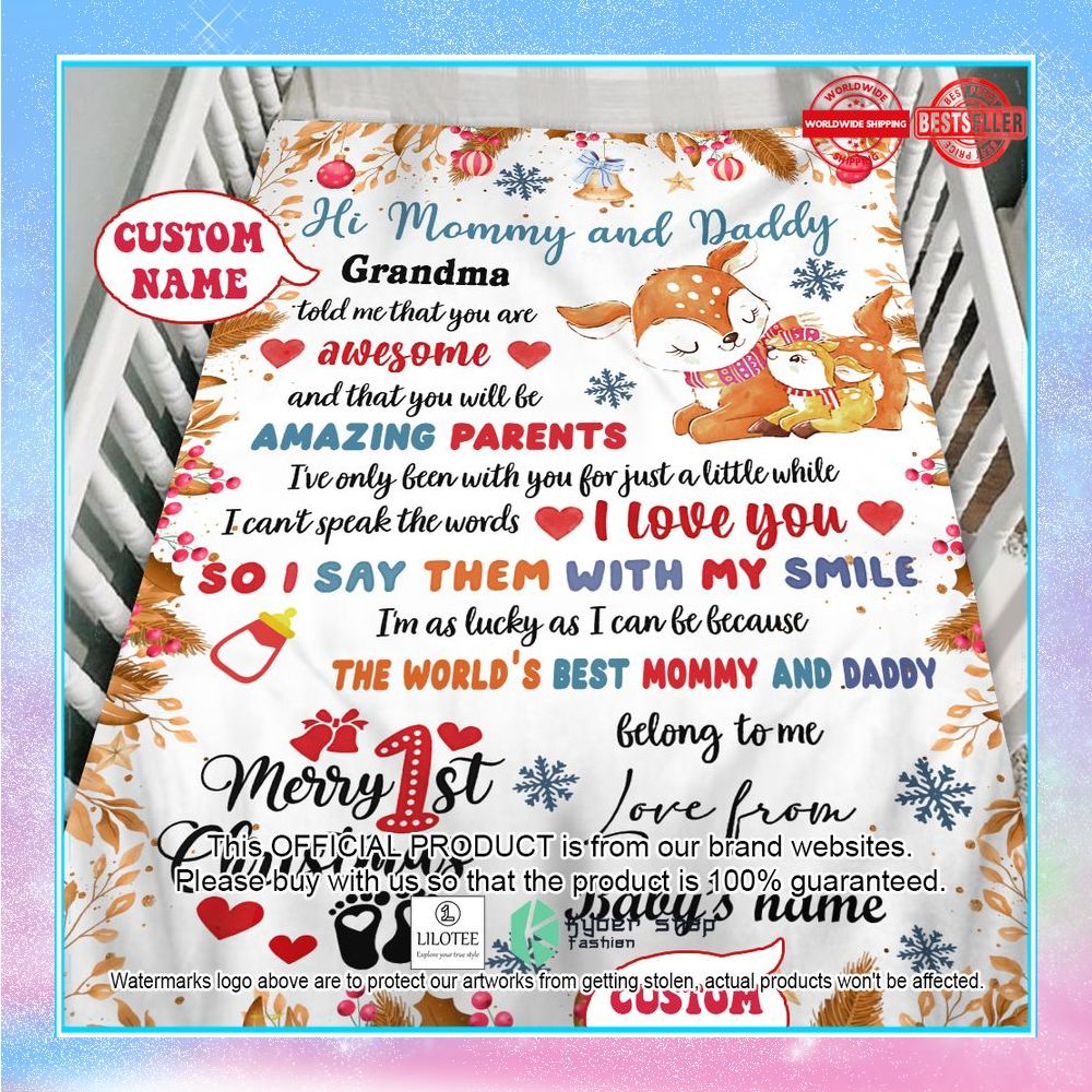 personalized merry 1st christmas hi mommy and daddy blanket 1 120