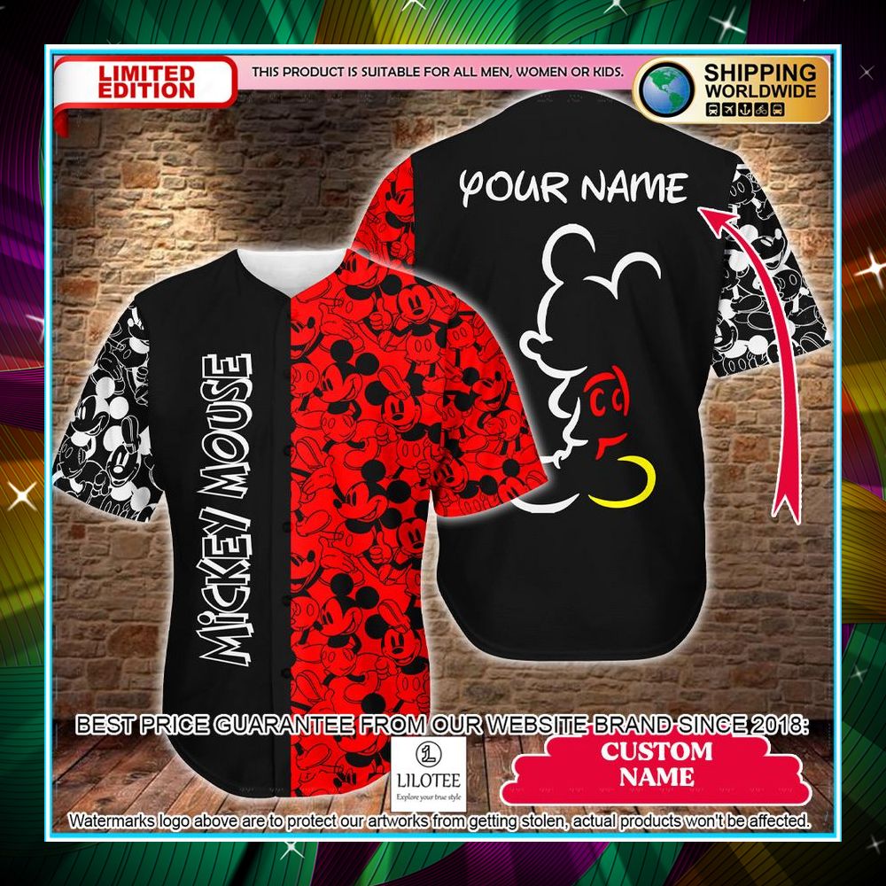 personalized mickey mouse black red baseball jersey 1 453
