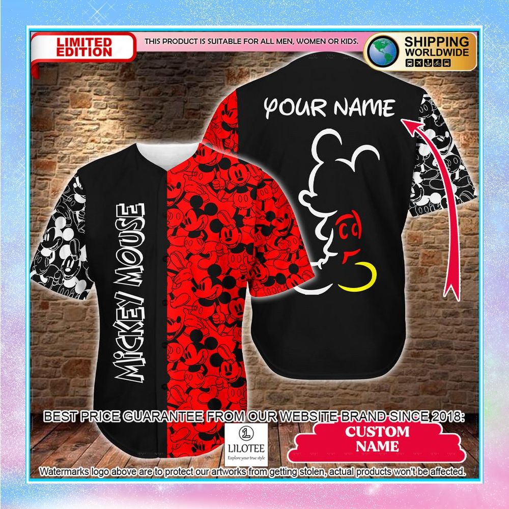 personalized mickey mouse black red baseball jersey 1 762