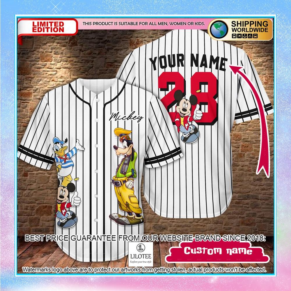 personalized mickey mouse donald goofy baseball jersey 1 299