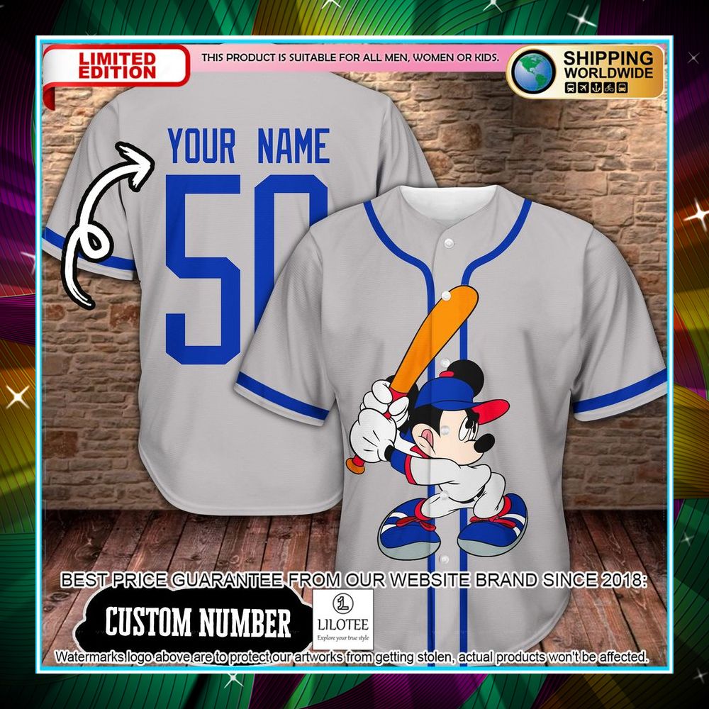 personalized mickey mouse grey baseball jersey 1 373