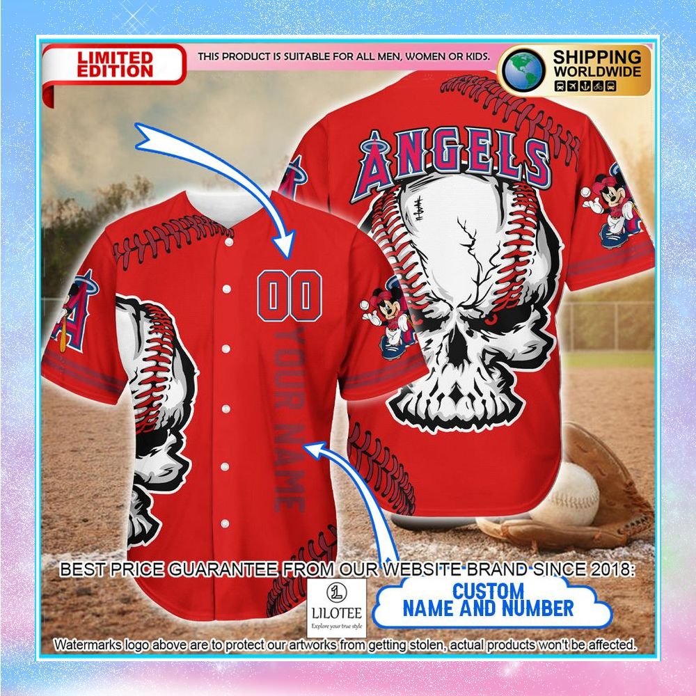 personalized mickey mouse los angeles angels of anaheim skull baseball jersey 1 155
