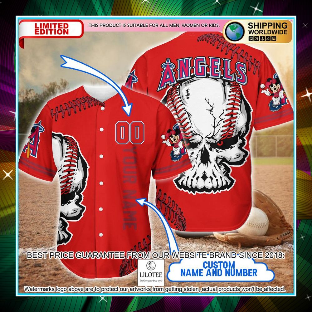 personalized mickey mouse los angeles angels of anaheim skull baseball jersey 1 465
