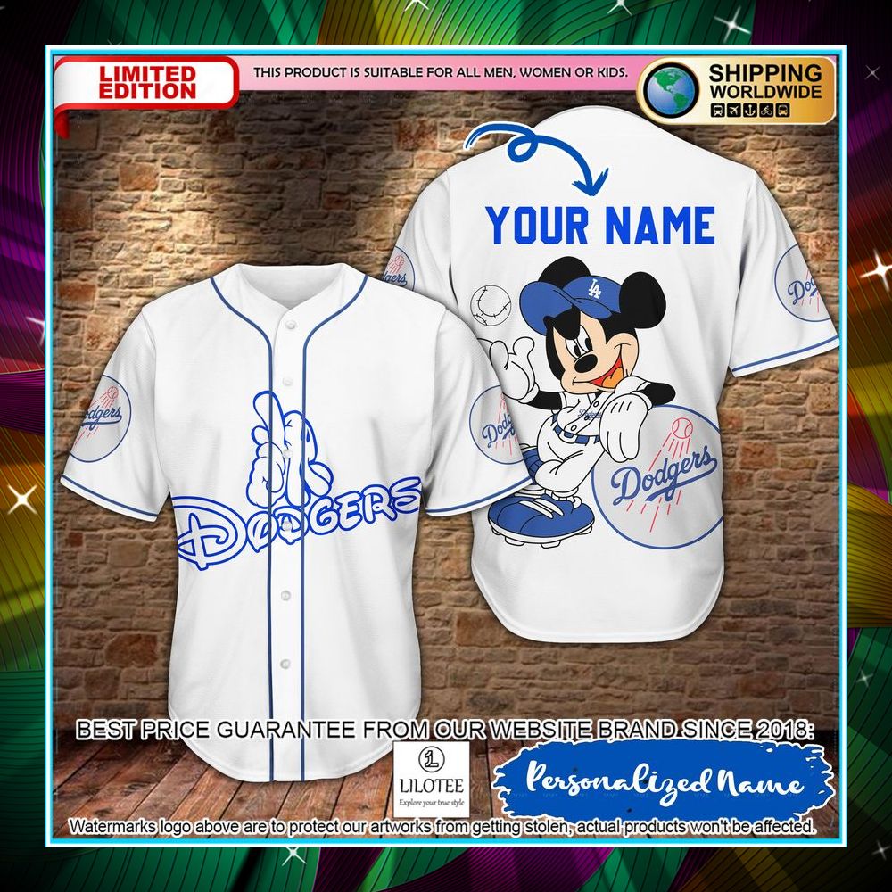 personalized mickey mouse los angeles dodgers baseball jersey 1 90