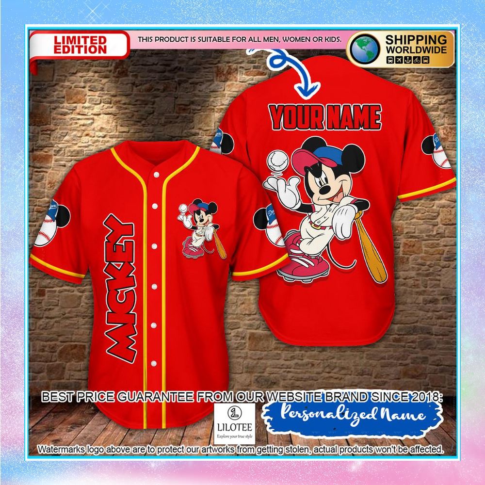 personalized mickey mouse los angeles dodgers red baseball jersey 1 721