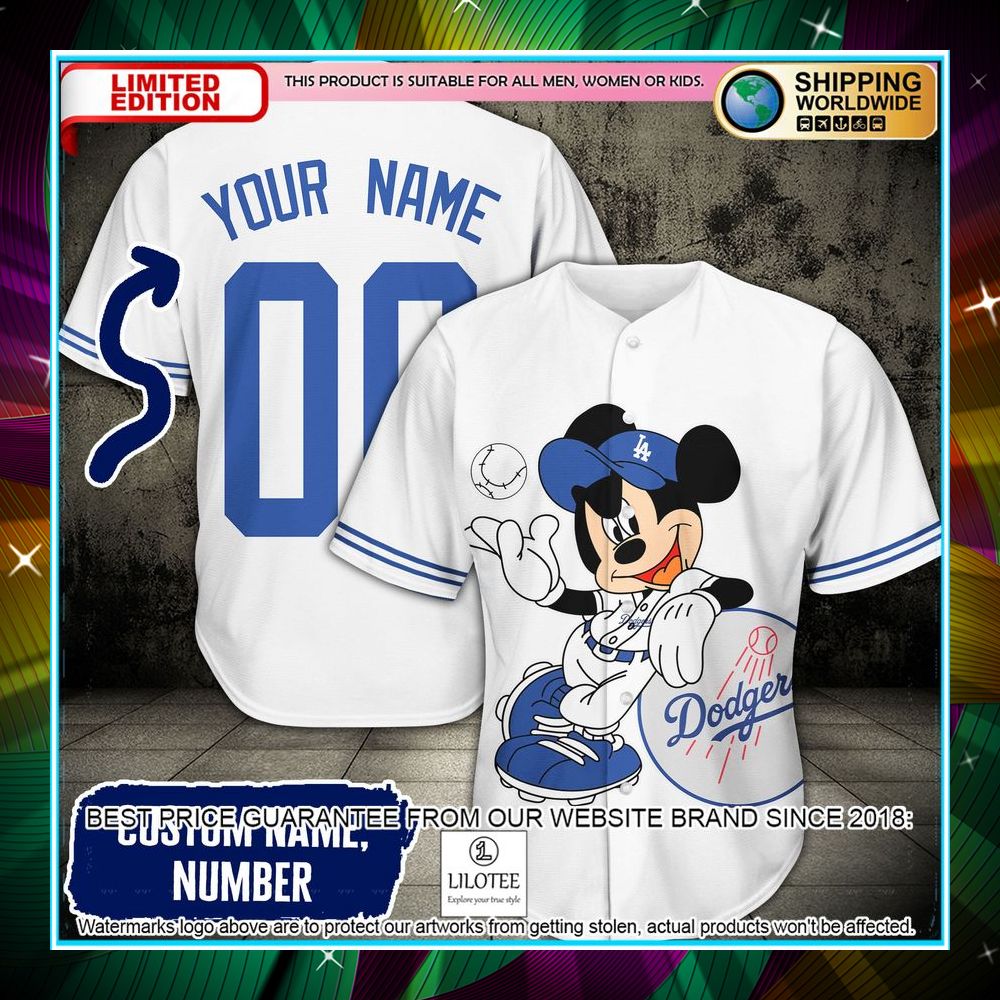 personalized mickey mouse los angeles dodgers white baseball jersey 1 793