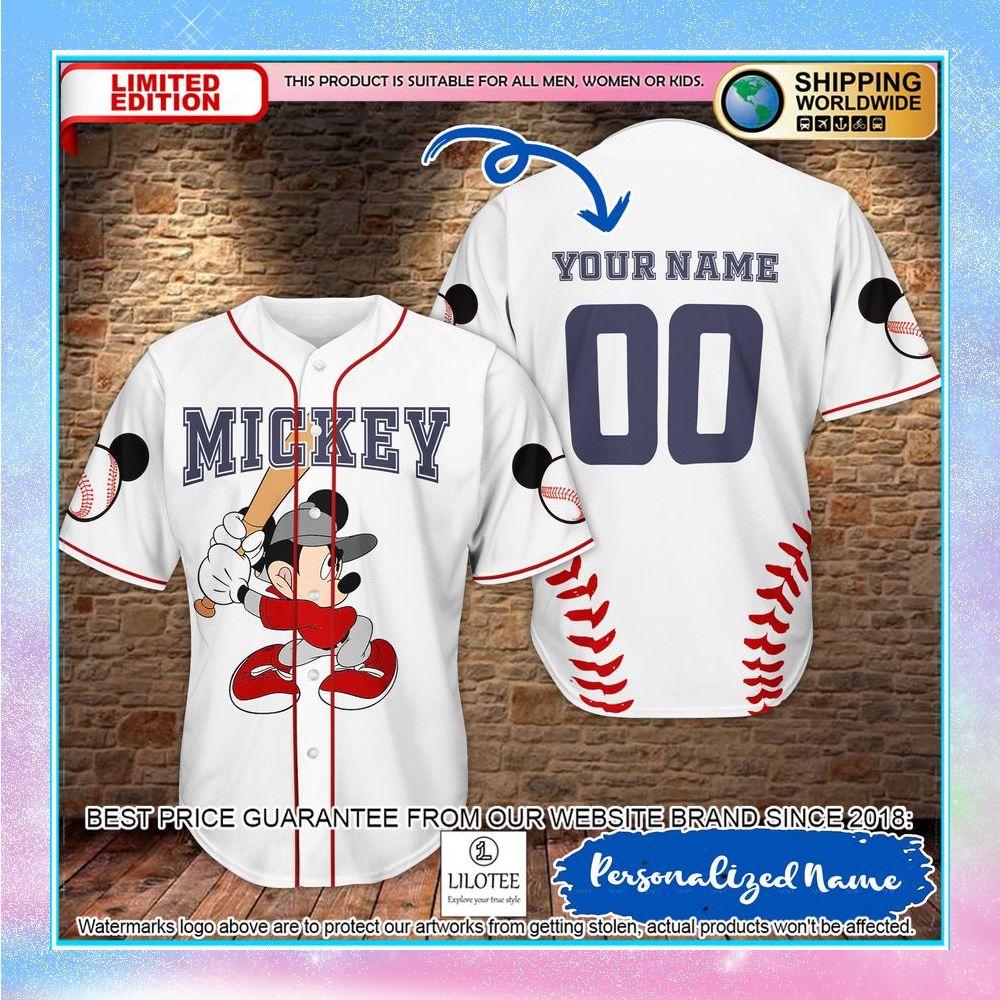 personalized mickey mouse white baseball jersey 1 232