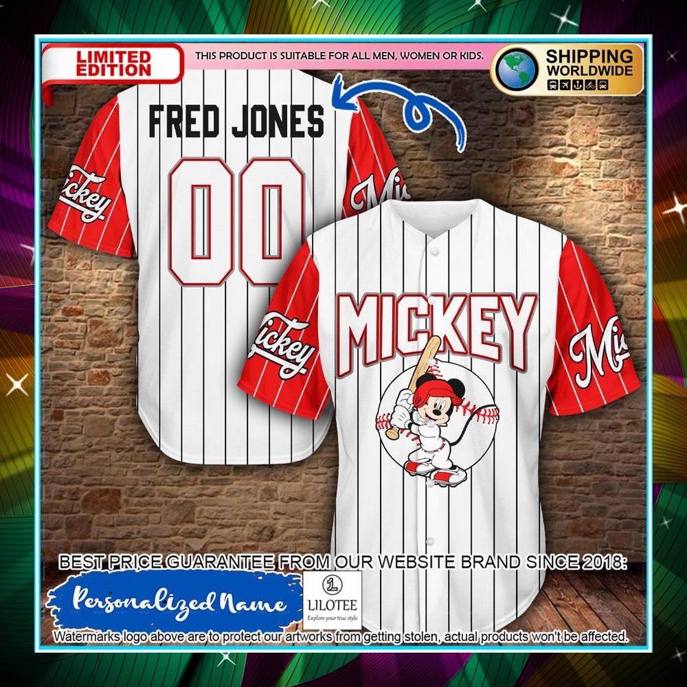 personalized mickey mouse white striped baseball jersey 1 195