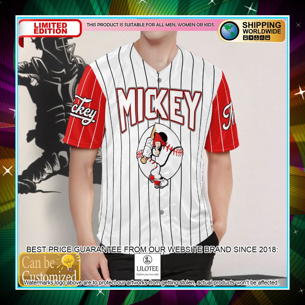 personalized mickey mouse white striped baseball jersey 2 23