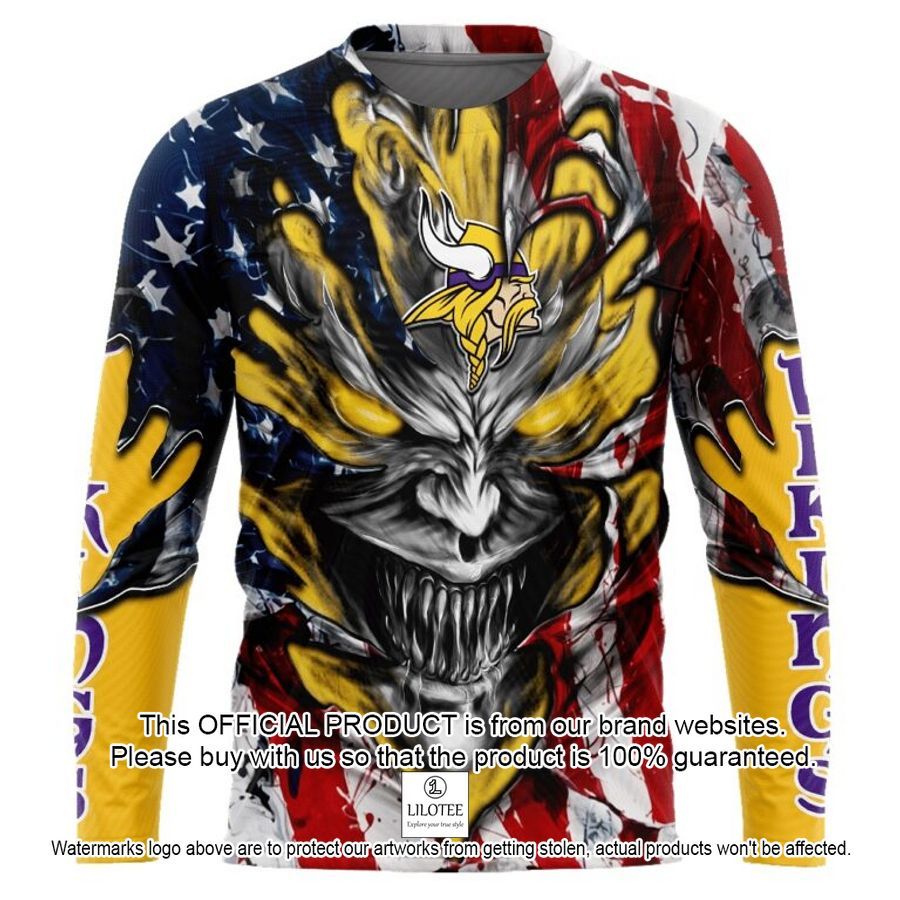 personalized minnesota vikings demon face american flag shirt hoodie 2 827