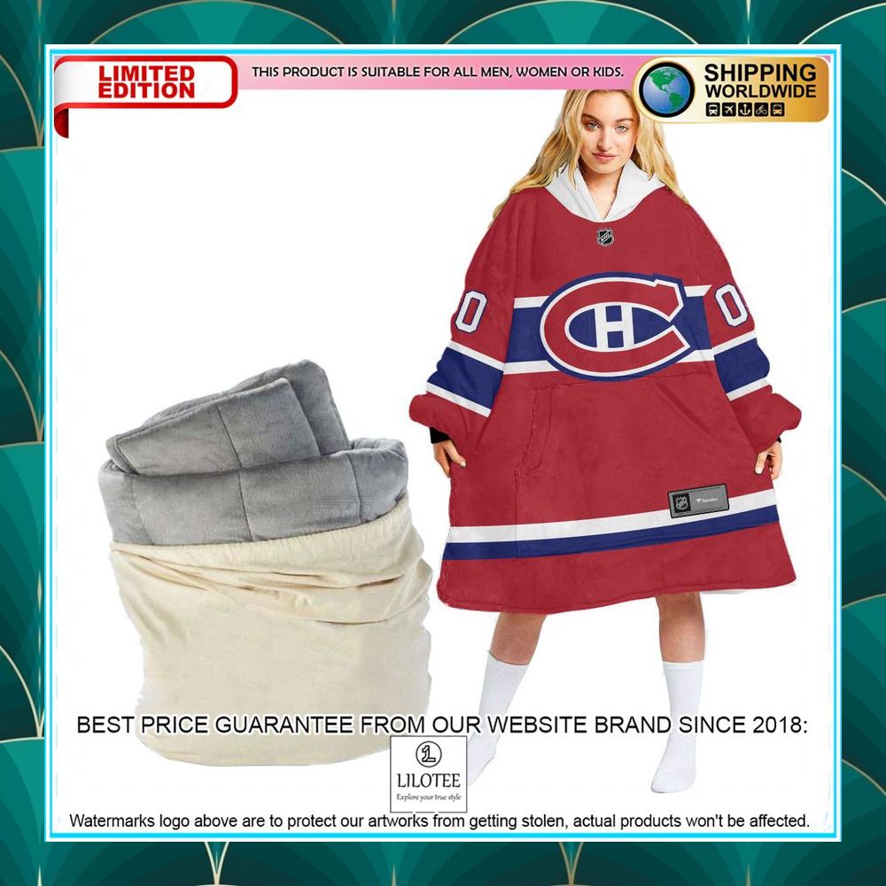 personalized montreal canadiens logo red oodie blanket hoodie 2 639