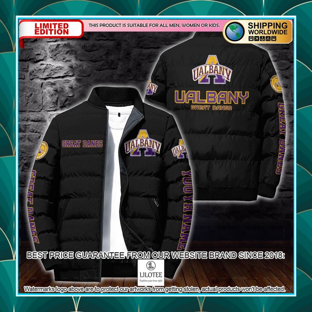 personalized ncaa albany great danes puffer jacket 2 518