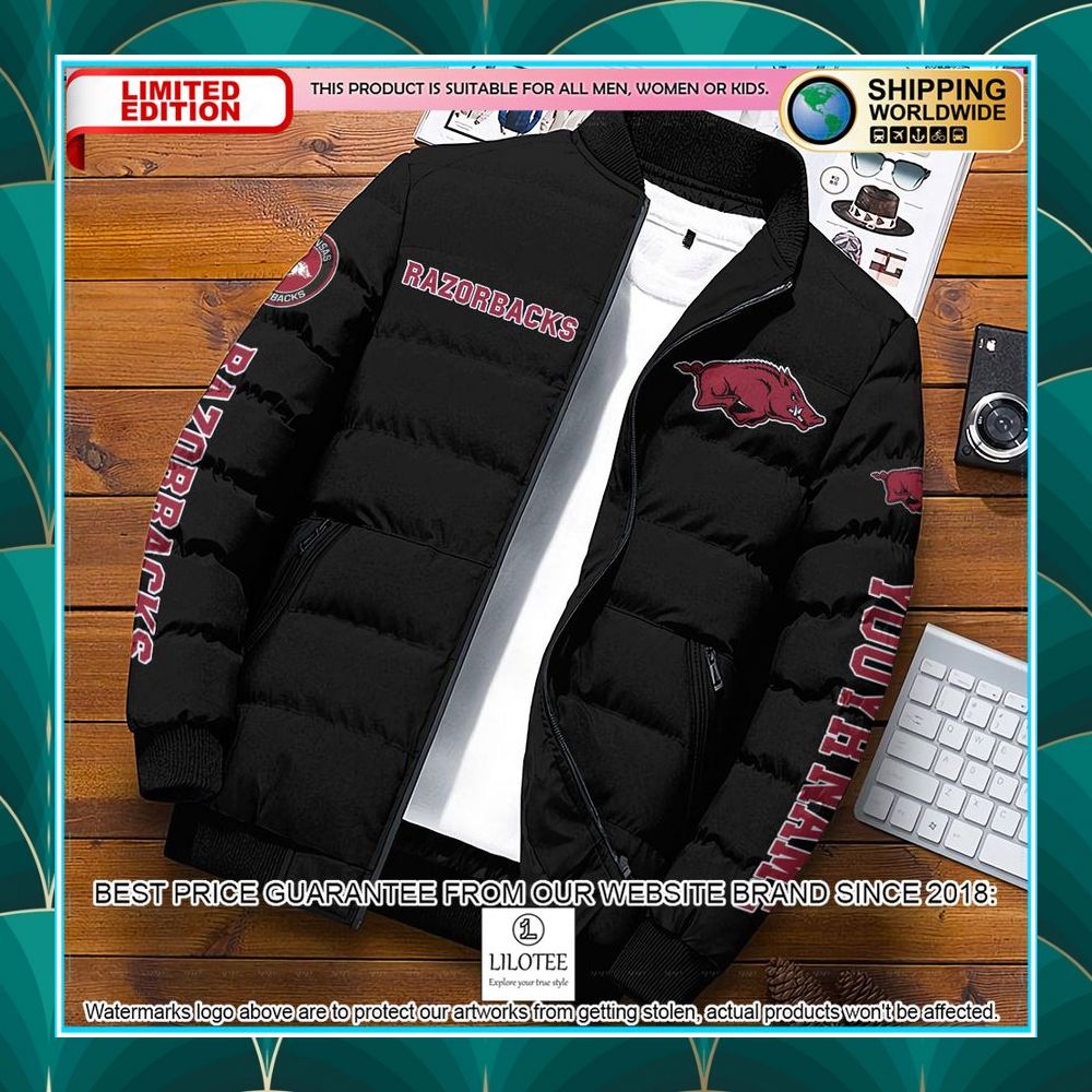 personalized ncaa arkansas razorbacks puffer jacket 1 297