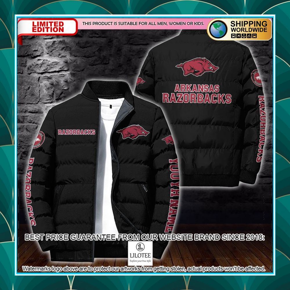 personalized ncaa arkansas razorbacks puffer jacket 2 984