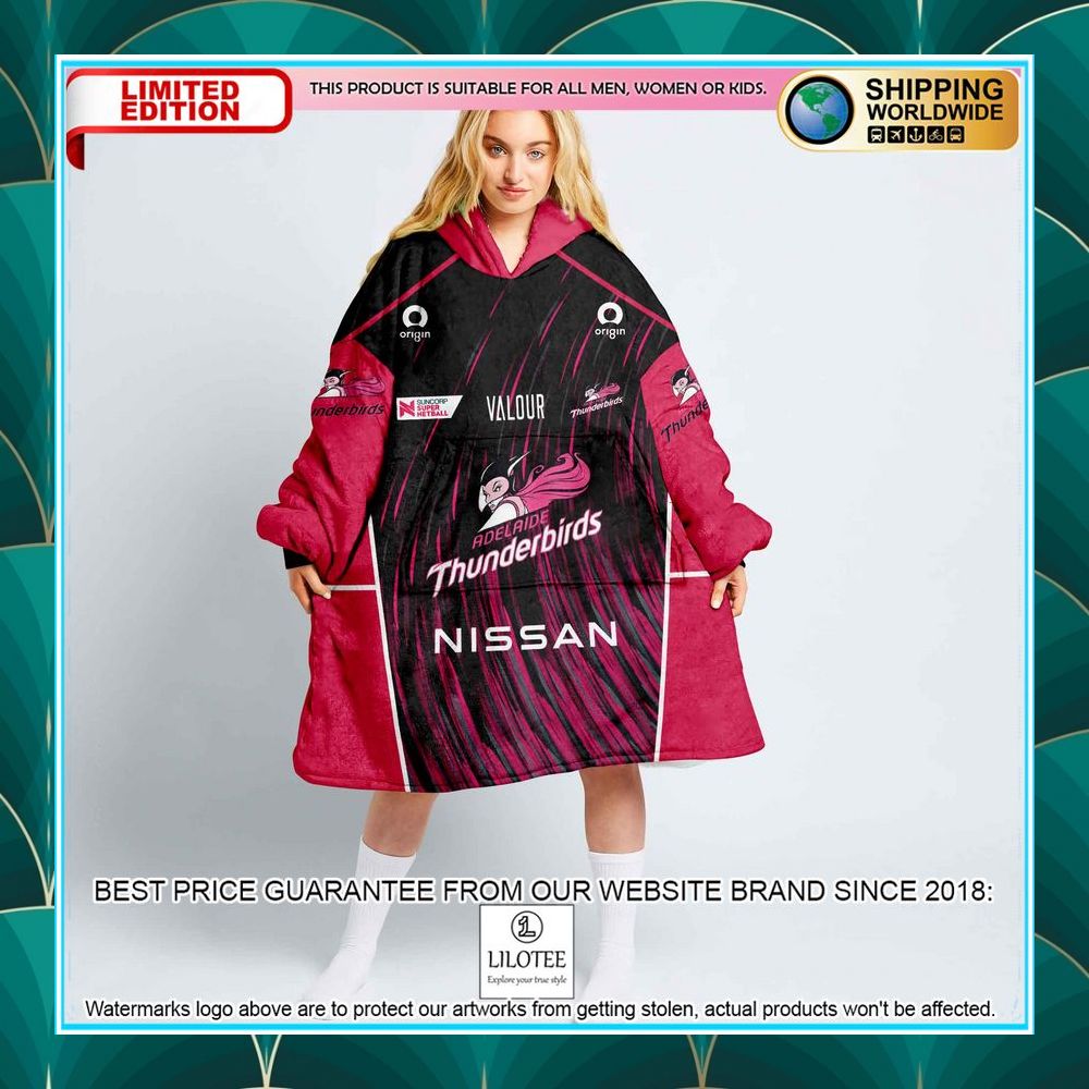 personalized netball adelaide thunderbirds oodie blanket hoodie 1 254