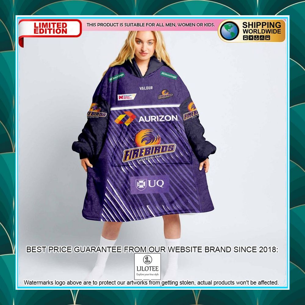 personalized netball queensland firebirds oodie blanket hoodie 1 783