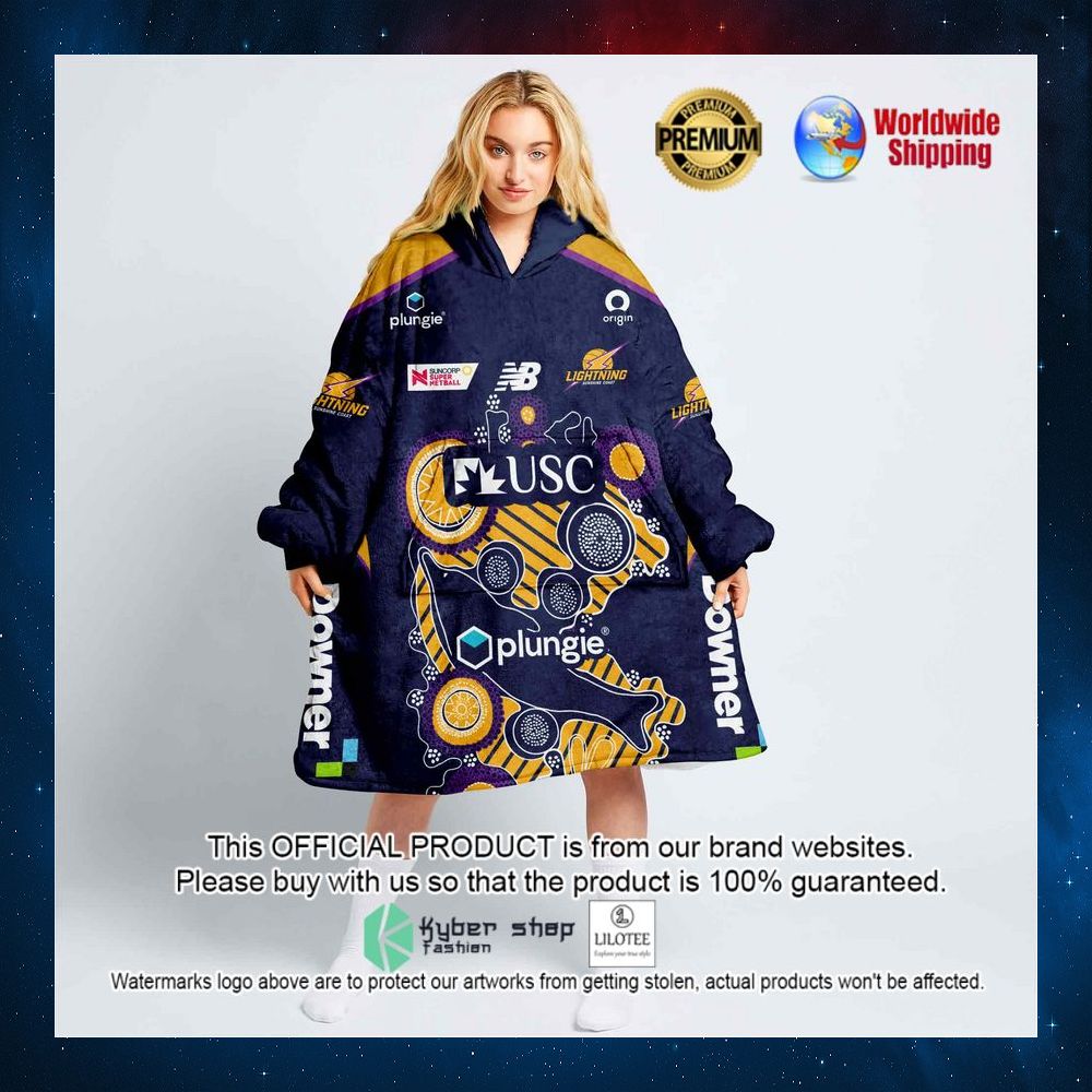 personalized netball sunshine coast lightning indigenous hoodie blanket 1 689
