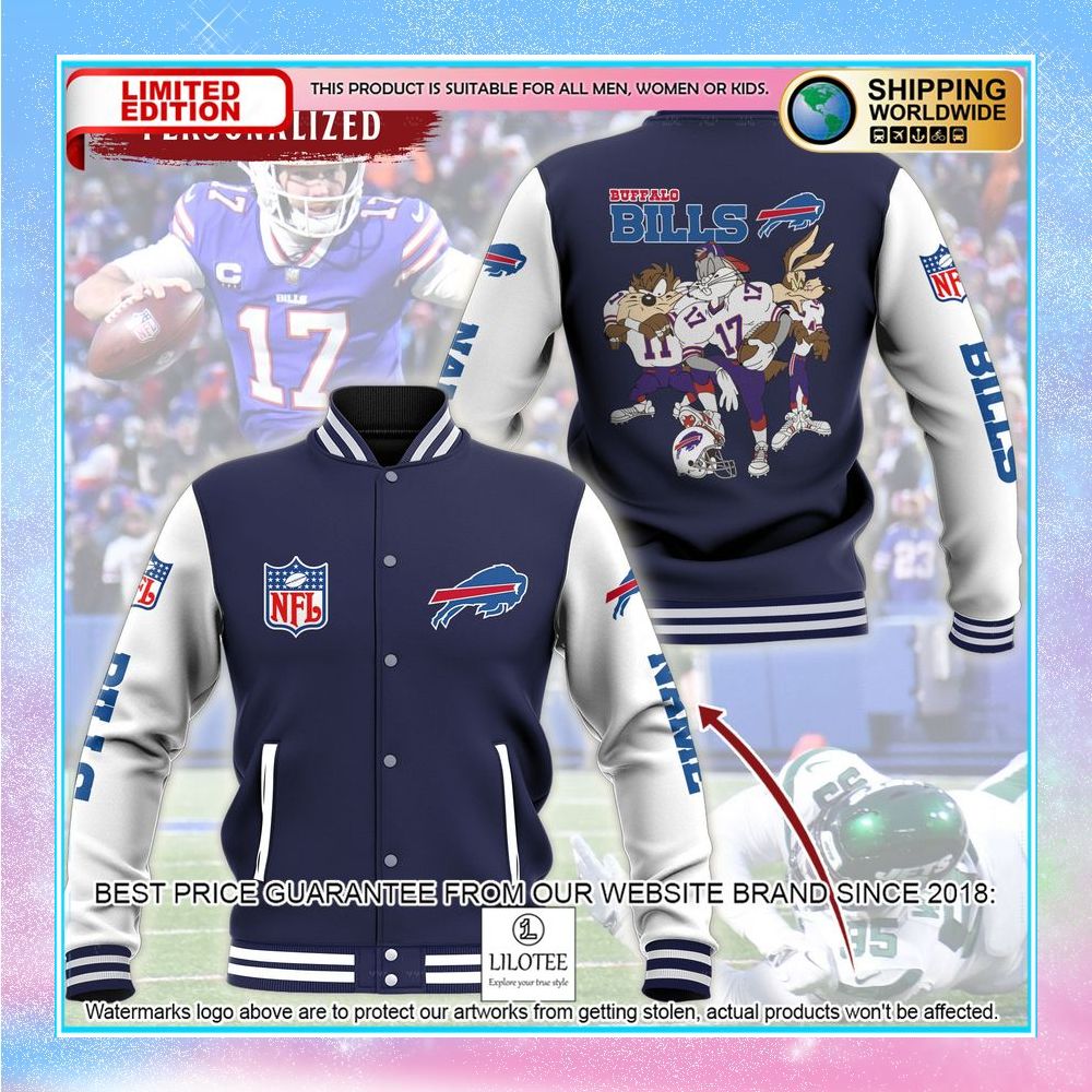 personalized nfl buffalo bills looney tunes baseball jacket 1 349