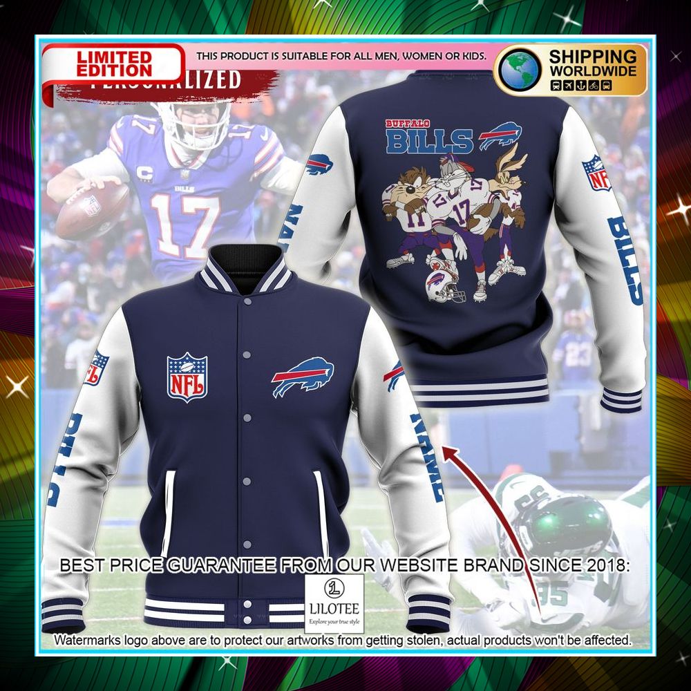 personalized nfl buffalo bills looney tunes baseball jacket 1 658