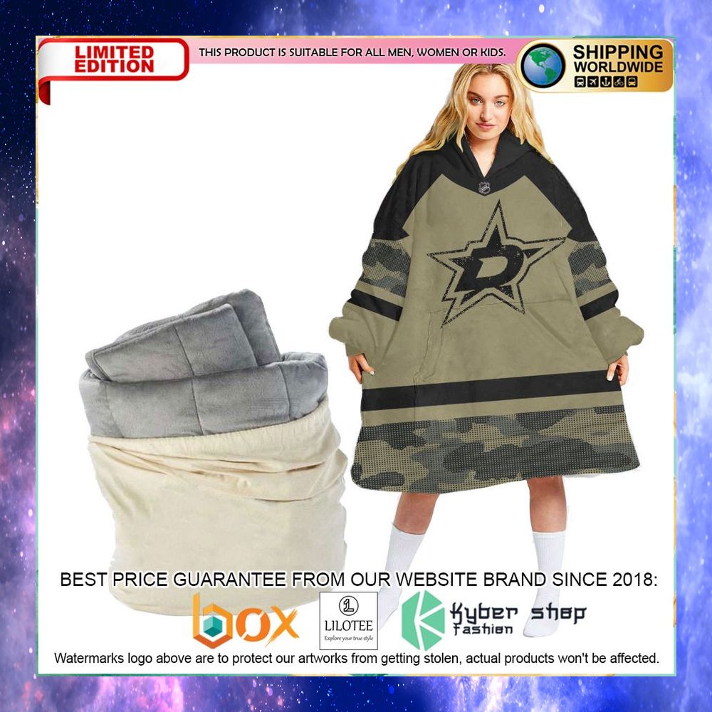 personalized nhl dallas stars military camo oodie blanket hoodie 1 991