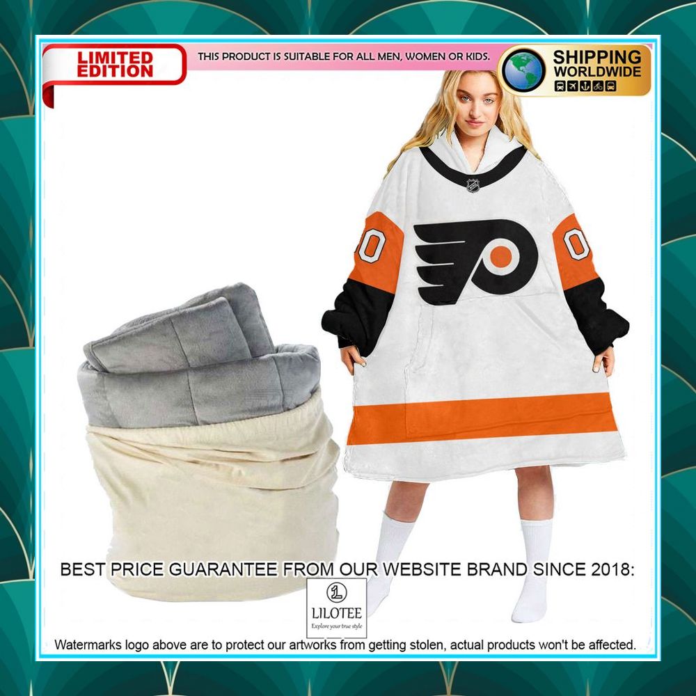 personalized nhl philadelphia flyers white oodie blanket hoodie 1 381