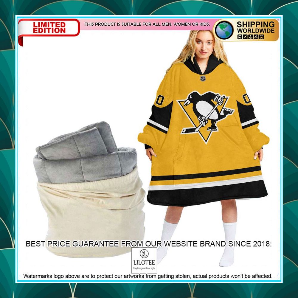 personalized nhl pittsburgh penguins yellow oodie blanket hoodie 1 261