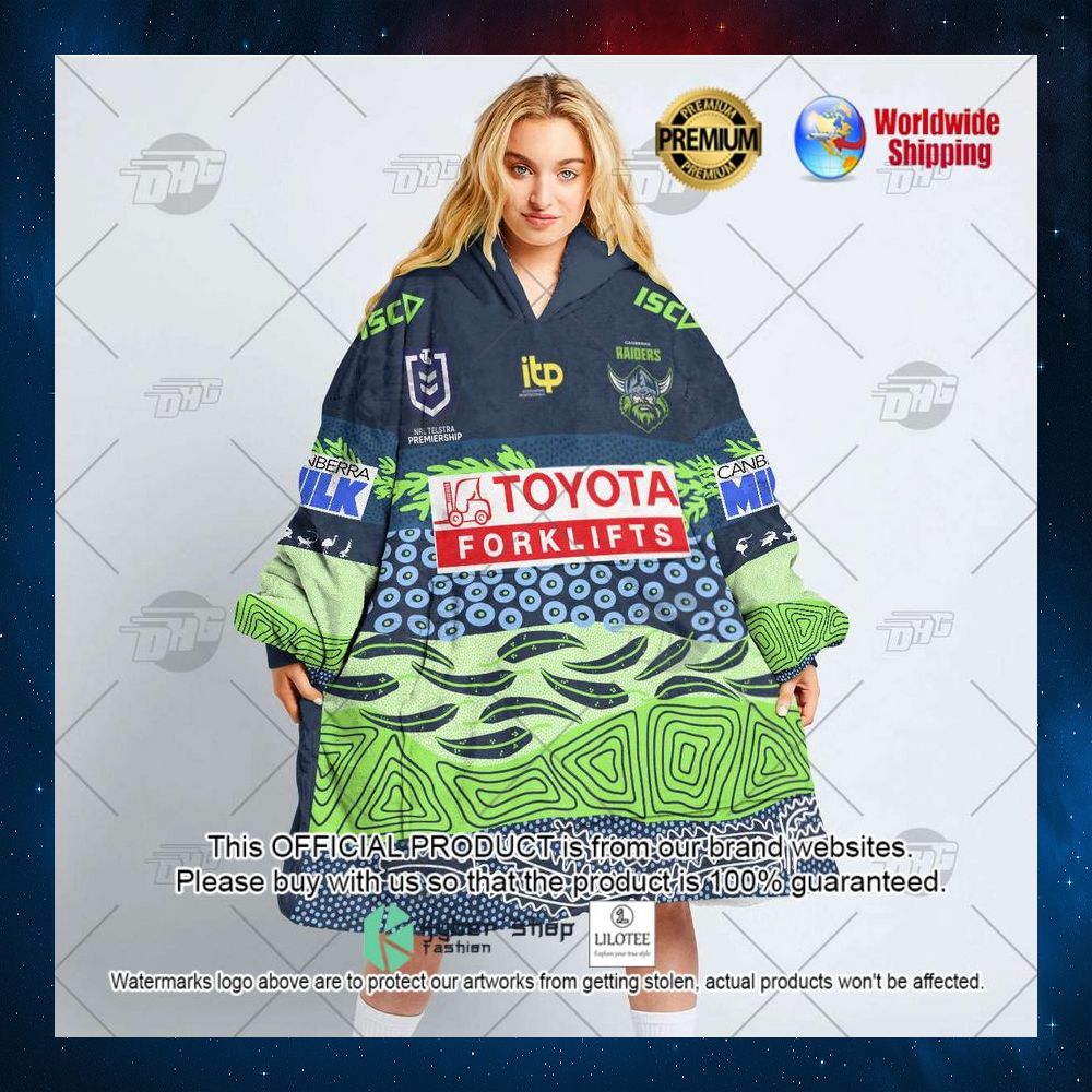 personalized nrl canberra raiders indigenous toyota forklifts hoodie blanket 2 331