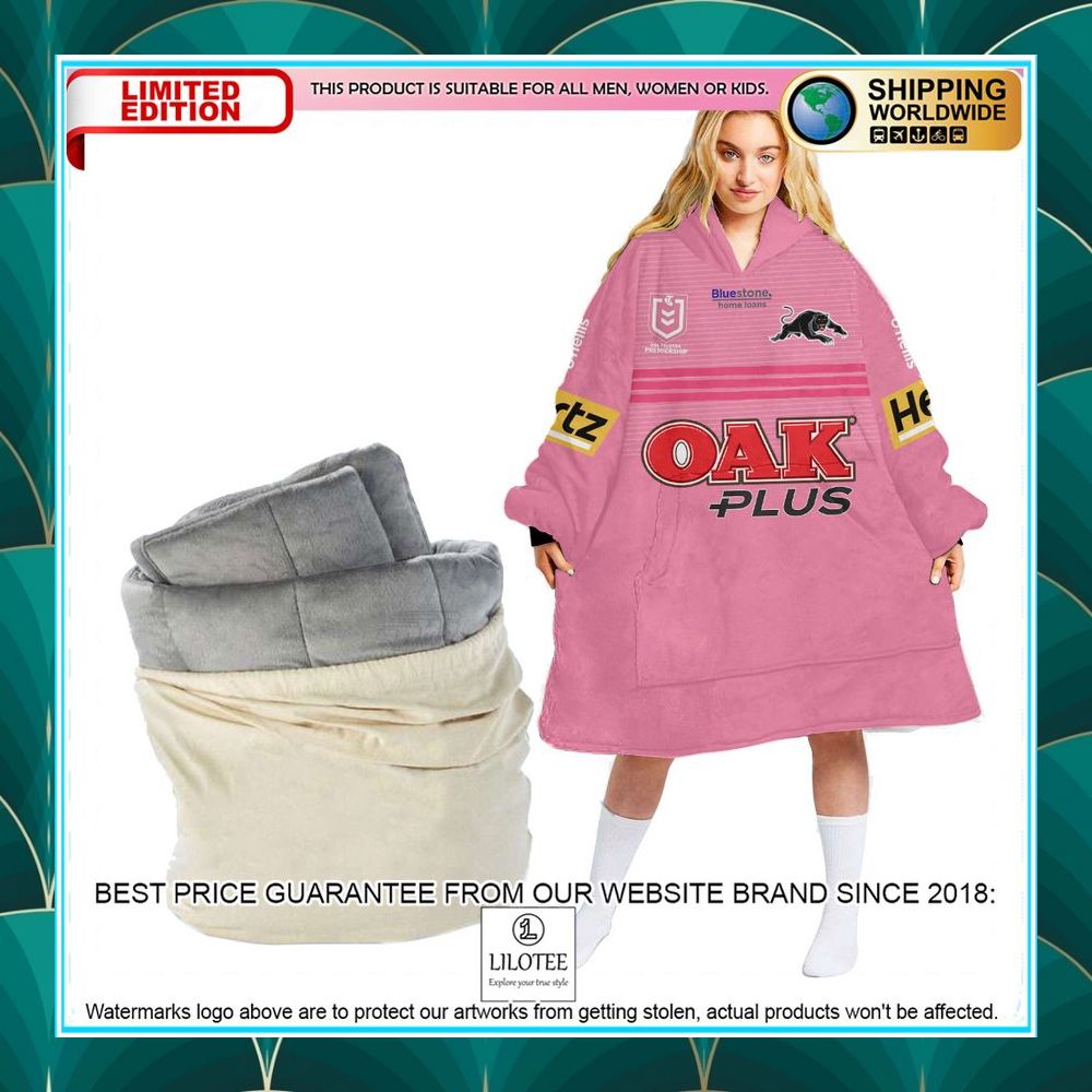 personalized nrl penrith panthers pink oodie blanket hoodie 1 927