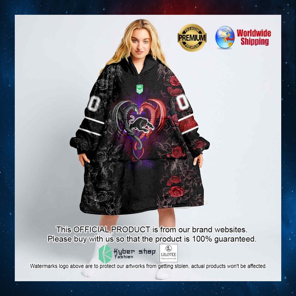 personalized nrl penrith panthers rose dragon hoodie blanket 1 585
