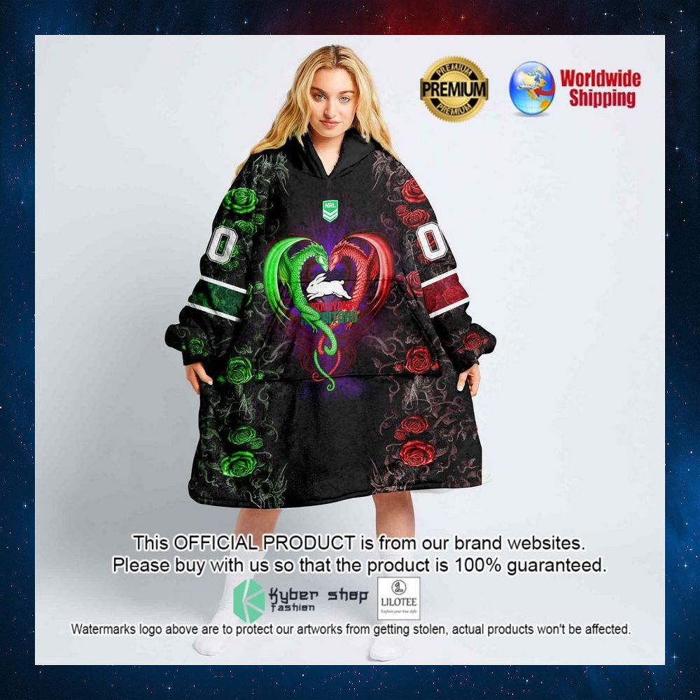 personalized nrl south sydney rabbitohs rose dragon hoodie blanket 1 818