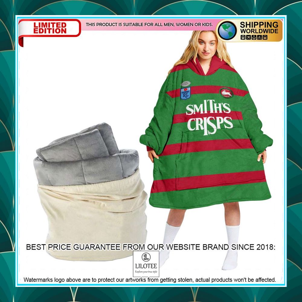 personalized nrl south sydney rabbitohs smiths crisps oodie blanket hoodie 1 660