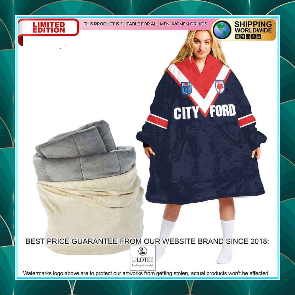 personalized nrl sydney roosters city ford oodie blanket hoodie 1 443