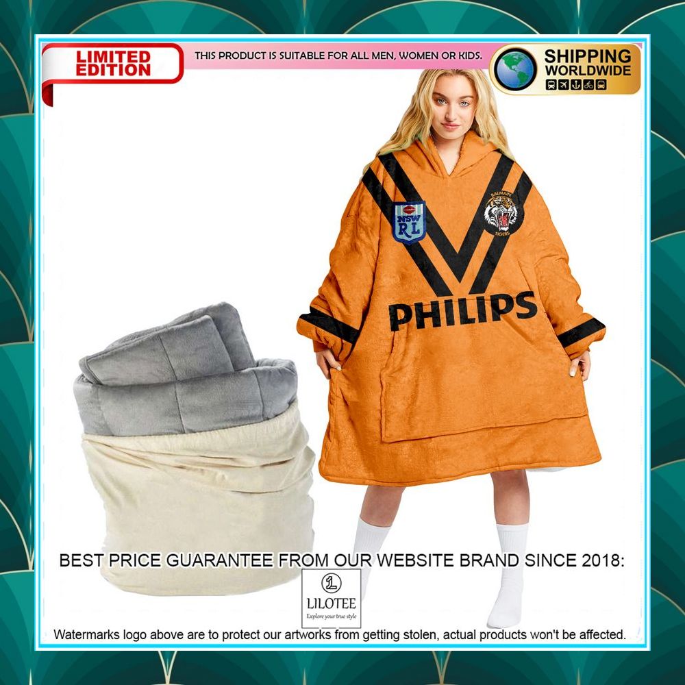 personalized nrl tigers heritage orange oodie blanket hoodie 2 150