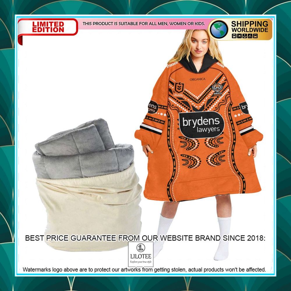 personalized nrl wests tigers orange oodie blanket hoodie 1 181