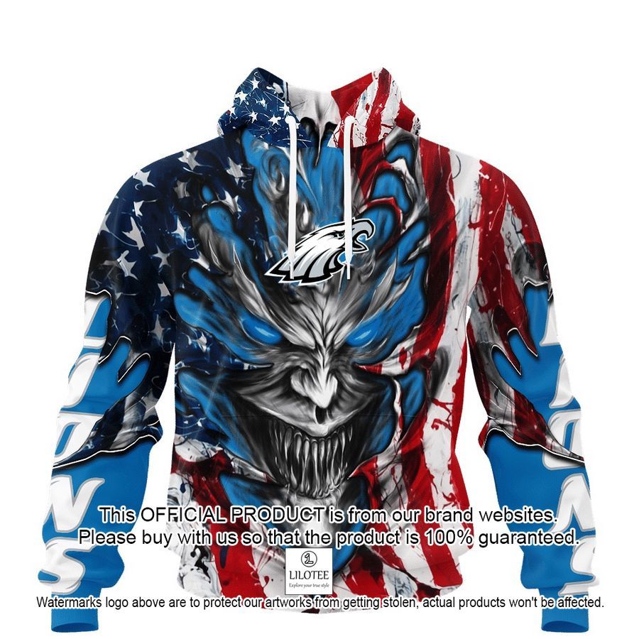 personalized philadelphia eagles demon face american flag shirt hoodie 1 966