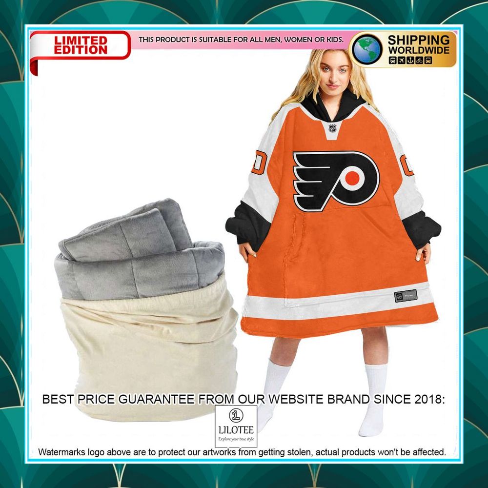 personalized philadelphia flyers orange oodie blanket hoodie 1 90