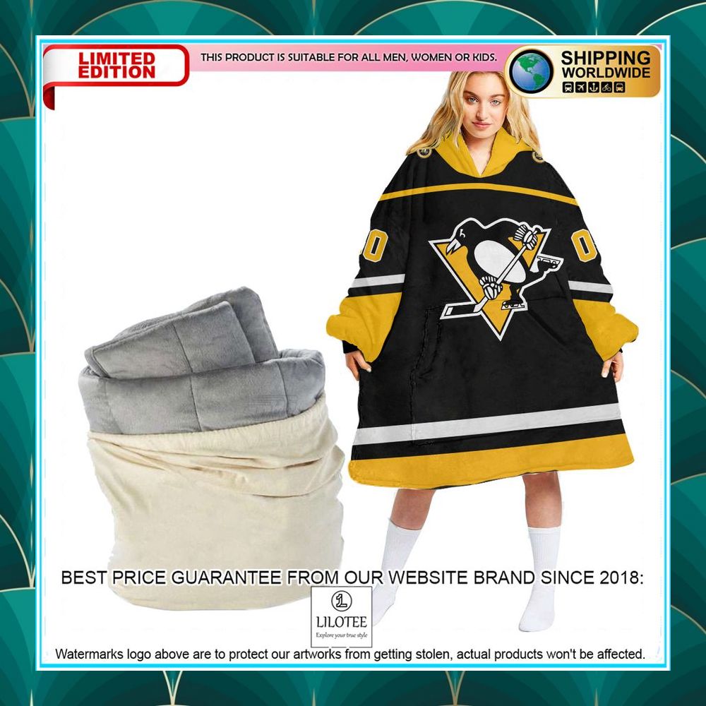 personalized pittsburgh penguins logo oodie blanket hoodie 1 584