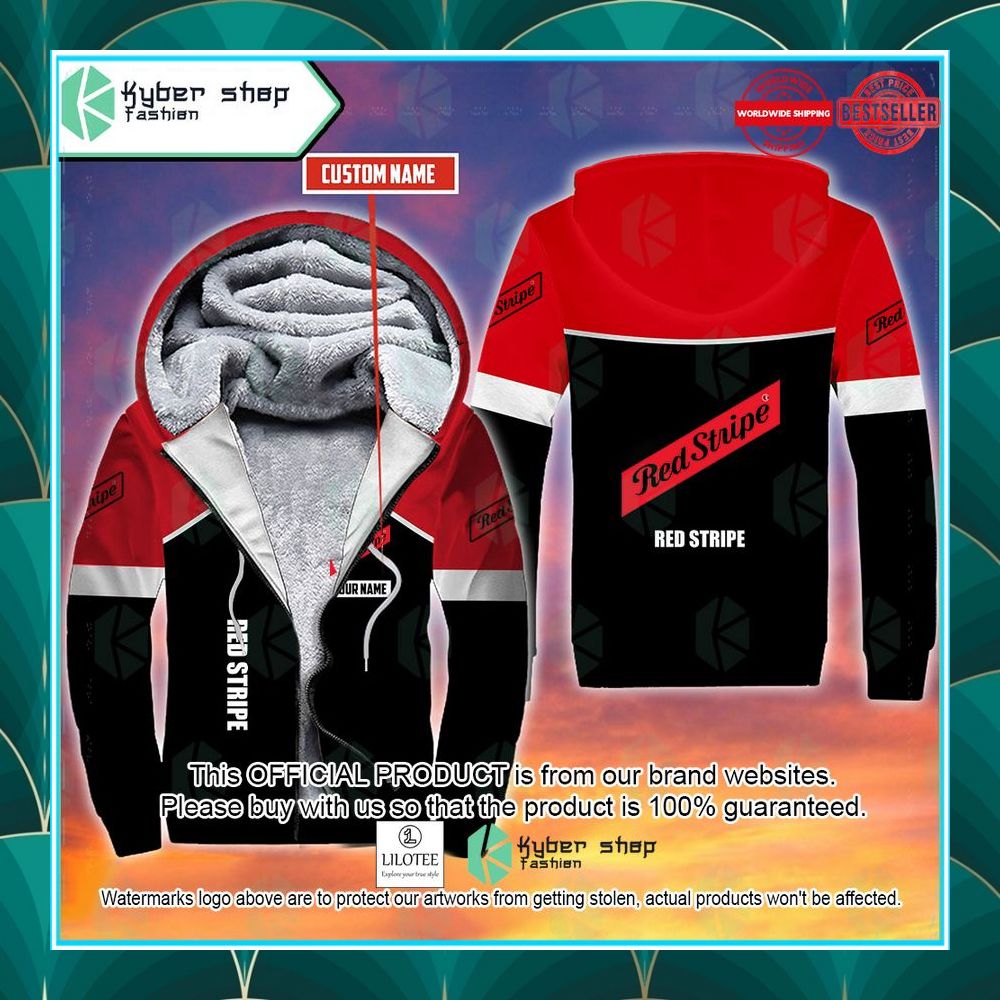 personalized red stripe fleece hoodie 1 558
